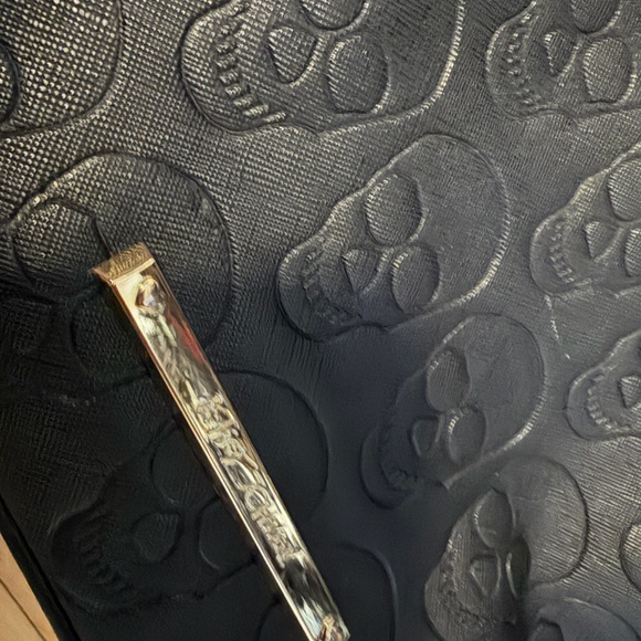 Betsey Johnson - Black Skull Embossed Tote Bag with Scarf Accent - Picture 3 of 6